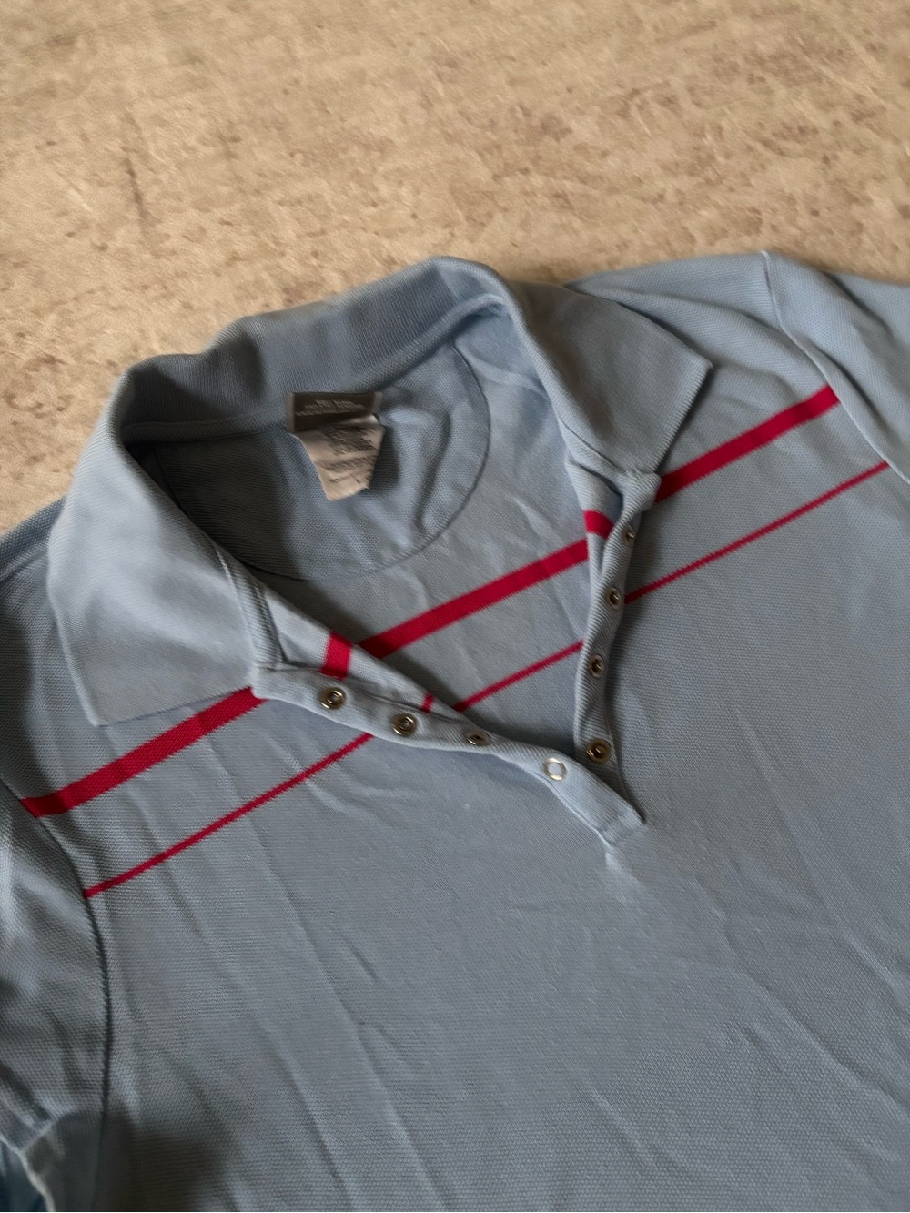 Light Blue Polo Shirt with Pink Stripe - Women